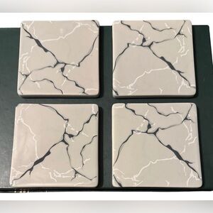 Short Stories White Marble Stone Coasters Set of Four New in Original Box